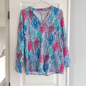 Lilly Pulitzer Cotton Tunic Top Coral Print Size Small